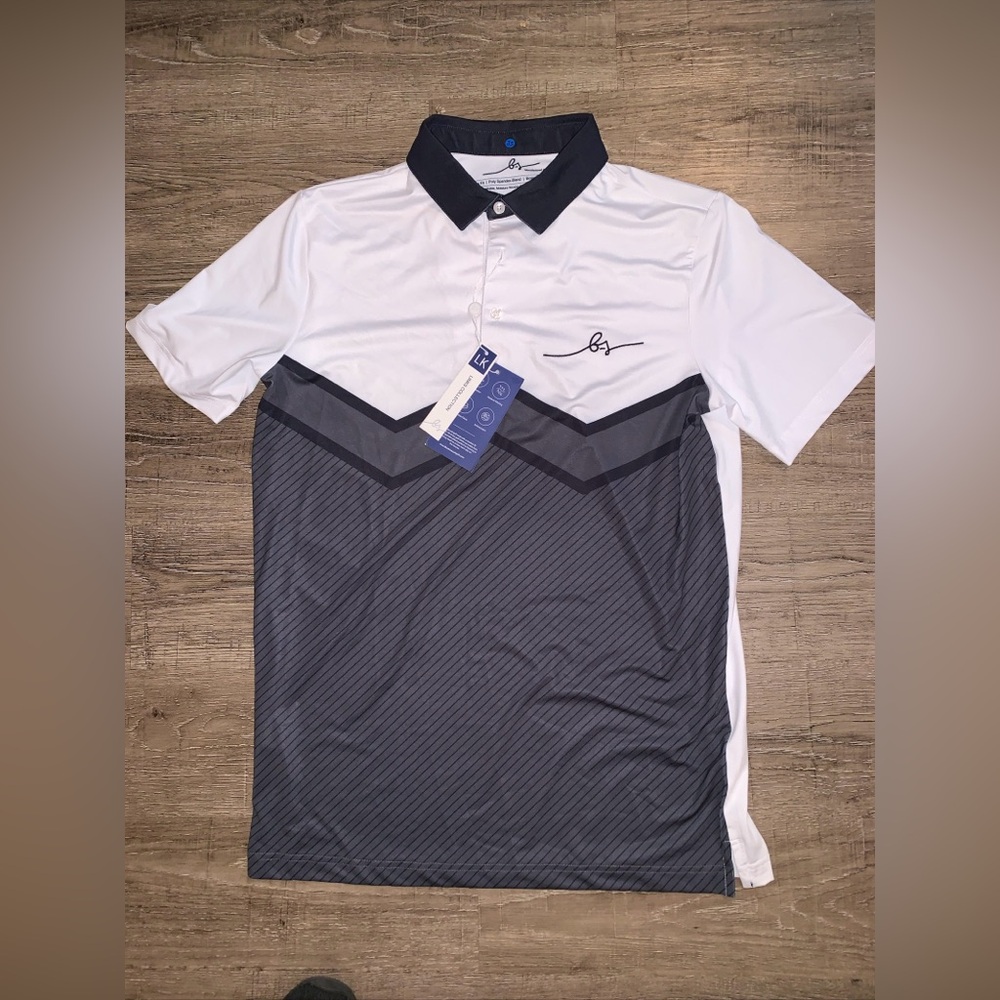 NWT Boston Scott GOLF  MENS  SMALL  Black WHITE  POLO  SHIRT NEW W/ TAGS